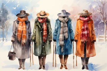 Wall Mural - Winter Fashion: Showcase stylish winter attire, including scarves, hats, and coats. - Generative AI