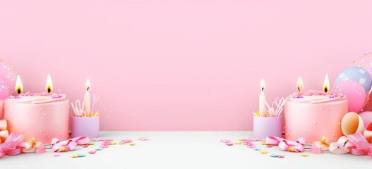 Wall Mural - Birthday party double border on a soft pink banner background