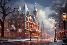 Snow-Covered Architecture: Iconic Buildings And Historic Landmarks Blanketed In Snow Can Make For Striking Images. - Generative AI