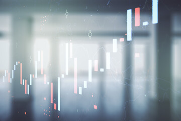 Aufkleber - Multi exposure of virtual abstract financial diagram on abstract empty interior background, banking and accounting concept