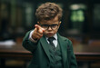 © © Ai Factory - Portrait of a little boy in a business suit and glasses pointing at you
