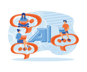 Poster - artificial intelligence ai. people chatting with ai chat bot and get smart solution. flat vector mod