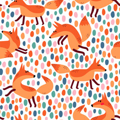 Wall Mural - Funny seamless background with foxes