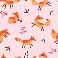 Canvas Print - Seamless background with cute fox