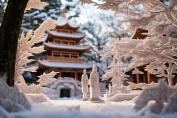 Poster - Snow-covered Statues and Monuments: Explore the contrast between historical or artistic structures and the wintery environment. - Generative AI