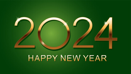 Wall Mural - Happy new year 2024 greeting card design. Vector illustration on green background.