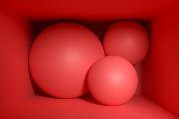 Aufkleber - Abstract minimalist background design with red spheres in a box.