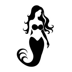 Wall Mural - Mermaid black icon on white background. Mermaid silhouette