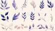 Simple sketches of leaves in blue violet colors on white background