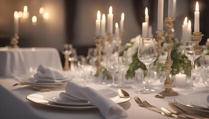 Elegant candlelight dinner table setting at reception