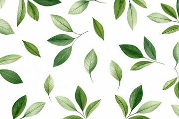 Wall Mural - green leaves on white background