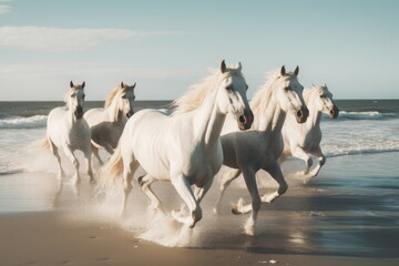  horses running on beach