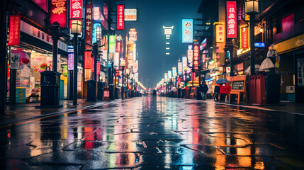 Wall Mural - A bustling Tokyo street, with neon lights and skyscrapers as the background, during a vibrant night scene