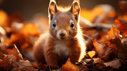 Wall Mural - squirrel in the forest HD 8K wallpaper Stock Photographic Image