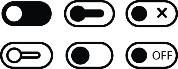 Poster - Black Off toggle switch buttons Icons Set. Switch toggle button Off Elements. Close and Inactive vectors. Material design switch buttons isolated on transparent background. Setting control toggle desi