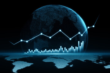 Leinwandbilder - Global economy trend with forex graphs and world silhouette. 3D Rendering