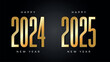 Happy new year 2024 and 2025 design with gold text . 3d-illustration with black background.