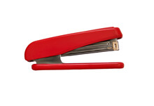 Red Color Stapler Close-up Isolated On White Background