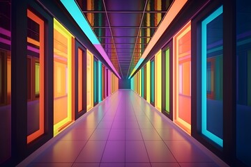 Wall Mural - Abstract neon lines endless tunnel