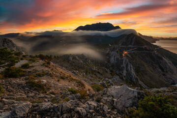 Wall Mural - spectacular sunrise in the mountains of nature park biokovo,dalmatia,croatia