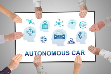 Wall Mural - Autonomous car concept on a whiteboard