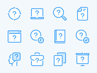 Poster - Question mark and Problem solution vector line icons. Faq and Help outline icon set. Quiz, Problem Solving, Guide, Solution, Inquiry, Assistance, Online Support and more.