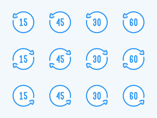 Poster - Rotate 15, 30, 45 and 60 degrees vector line icons. Angle of Rotation and Rotating arrow with angle value outline icon set.