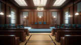 Fototapeta  - American courtroom. justice and law. chairs and judge table