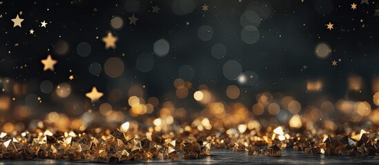Poster - The abstract design in the background of the Christmas illustration features a textured pattern of gold snowflakes and white star shapes creating a visually captivating space for a winter pa