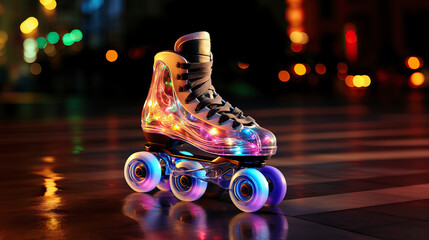 Skates with neon lights on a street at night