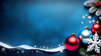 Wall Mural - Christmas and new year decoration on blue rustic paper background with copy space.