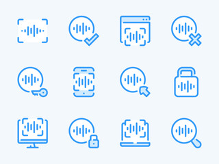 Poster - voice recognition and sound scanning vector line icons. authentication and identification outline ic