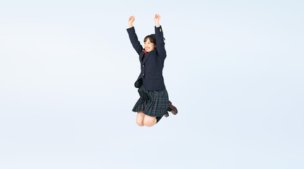 Aufkleber - ジャンプする制服を着た女子学生　切り抜き全身写真（切り抜き背景透過PNGも販売しております。作成者リンクから「PNG」で検索してください）