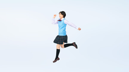 Aufkleber - ジャンプする制服を着た女子学生　切り抜き全身写真（切り抜き背景透過PNGも販売しております。作成者リンクから「PNG」で検索してください）