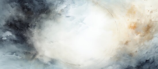 Poster - The abstract watercolor illustration of a white circle creates a unique and creative background design incorporating a grunge texture and a light party concept