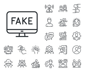 Poster - propaganda conspiracy tv sign. specialist, doctor and job competition outline icons. fake news line 