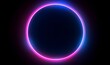 Round circle picture frame with two tone neon color shade motion graphic on isolated black background. Blue and pink light moving for overlay element, Generative AI