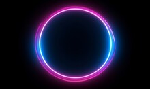 Round Circle Picture Frame With Two Tone Neon Color Shade Motion Graphic On Isolated Black Background. Blue And Pink Light Moving For Overlay Element, Generative AI