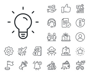 Poster - lamp sign. salaryman, gender equality and alert bell outline icons. light bulb line icon. idea, solu