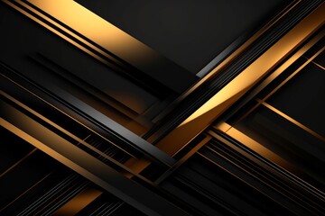 Wall Mural - Abstract black and gold lines and shapes background, Generative AI