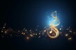 Gold light music note on blue background, Generative AI