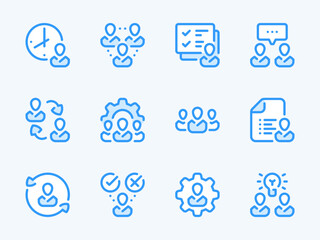 Poster - business people and team work vector line icons. staff and employees outline icon set. business conv