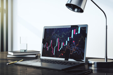 Poster - Modern computer screen with abstract financial diagram, banking and accounting concept. 3D Rendering