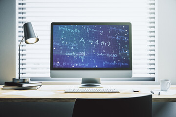 Poster - Creative scientific formula concept on modern laptop screen. 3D Rendering