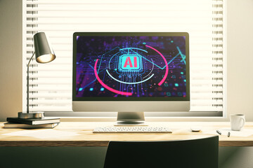 Poster - Computer monitor with creative artificial Intelligence abbreviation. Future technology and AI concept. 3D Rendering