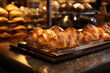 Croissants at a cafe or bakery, french breakfast in the morning with pastry