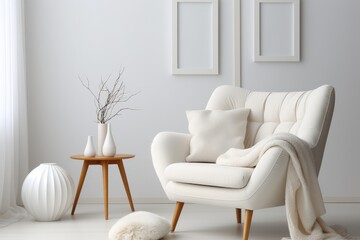 Wall Mural - Cosy chair in a modern minimalistic Scandinavian style white room.