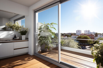 Aufkleber - Aluminium sliding window inside a kitchen.