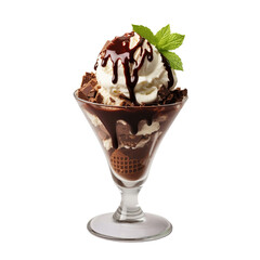 Delicious chocolate sundae isolated on transparent background