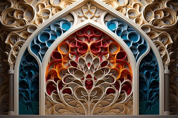 Colorful ornamental patterned stone relief in arabic architectural